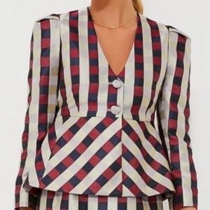Tuckernuck Bordeaux Check Jacquard Zoey Plaid Peplum Blazer Jacket Size S New
